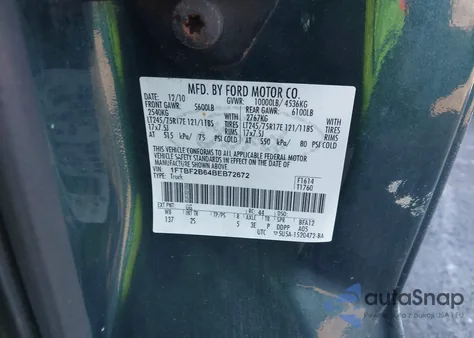 2011 Ford F-250 Xl from USA, damaged, VIN 1FTBF2B64BEB72672